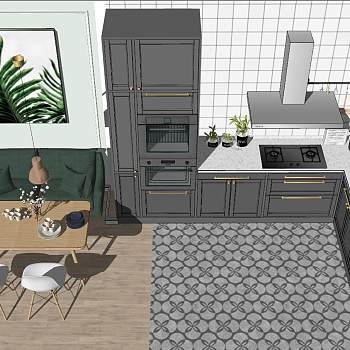 22现代北欧开敞式厨房sketchup草图模型下载