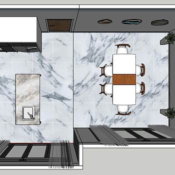 24北欧现代新中式开放厨房sketchup草图模型下载