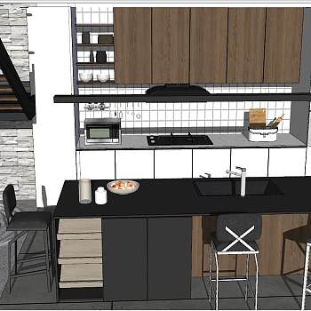 21现代北欧工业风厨房sketchup草图模型下载