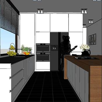 44现代北欧风格厨房sketchup草图模型下载