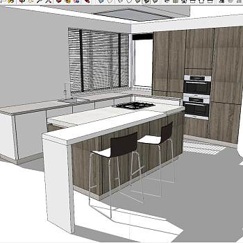 74现代北欧开敞式厨房sketchup草图模型下载