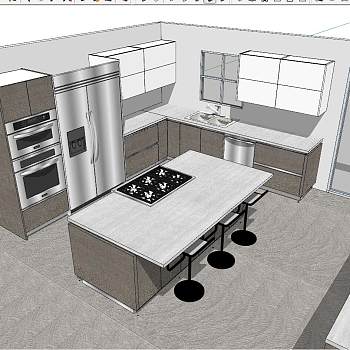 82现代北欧厨房sketchup草图模型下载