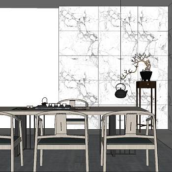 079新中式现代中式茶室sketchup草图模型下载
