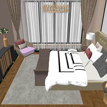 10后现代港式北欧轻奢现代卧室sketchup草图模型下载