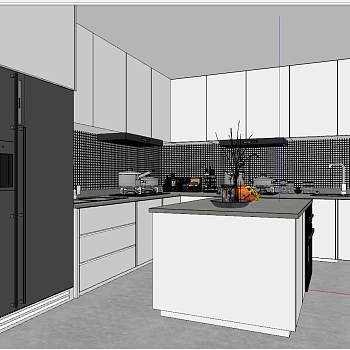 26现代北欧开敞式厨房sketchup草图模型下载