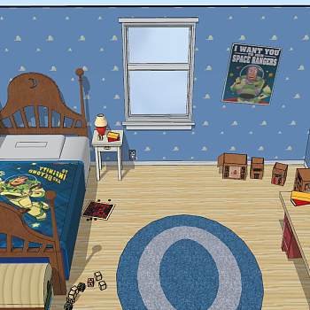 075美式北欧现代儿童房sketchup草图模型下载