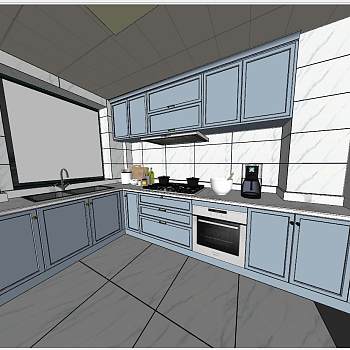06现代北欧地中海田园厨房厨柜厨房用品组合sketchup草图模型下载