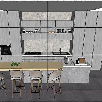 04现代北欧厨房吧台吧椅模型厨房用品sketchup草图模型下载
