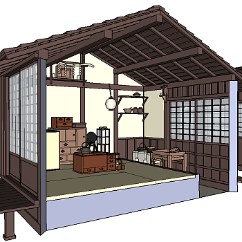 035日式中式泰式亭子sketchup草图模型下载