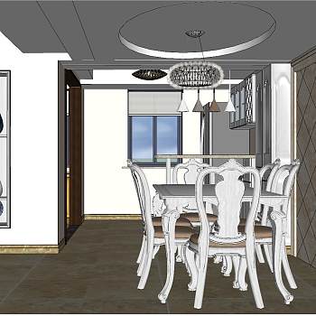 13简欧式美式厨房餐厅花瓶彩绘盘大象餐桌餐椅sketchup草图模型下载