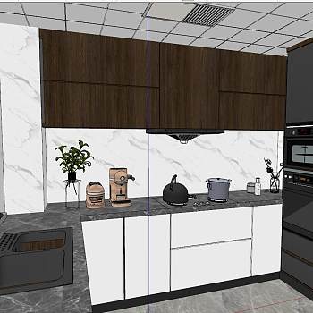 10现代北欧厨房空间罗马帘厨房用品sketchup草图模型下载