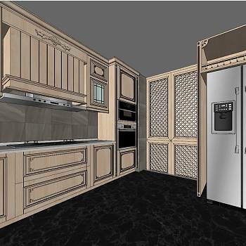 09新中式厨房中式花格冰箱sketchup草图模型下载