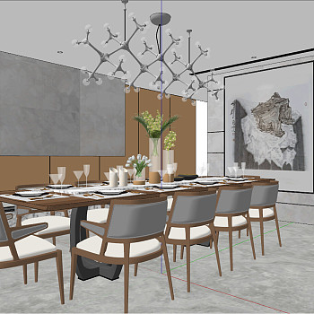 84后现代港式新中式餐厅sketchup草图模型下载