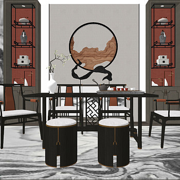 91新中式餐厅sketchup草图模型下载