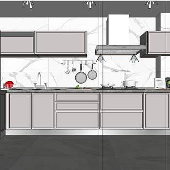 10现代北欧工业风厨房杂志冰箱sketchup草图模型下载