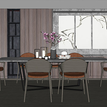 21现代北欧新中式 餐桌sketchup草图模型下载