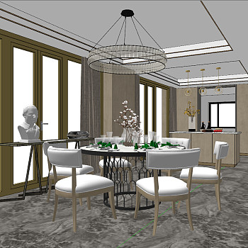 47现代北欧 新中式餐厅sketchup草图模型下载