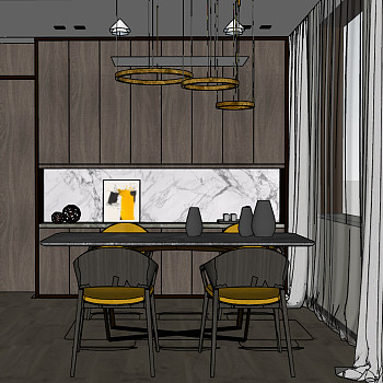 20现代北欧新中式餐厅sketchup草图模型下载