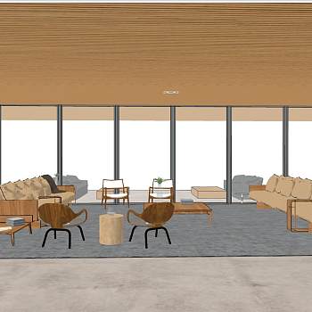 048现代北欧日式新中式客厅sketchup草图模型下载