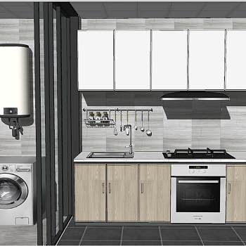 13现代北欧厨房阳台洗衣机热水器微波炉厨房用品sketchup草图模型下载