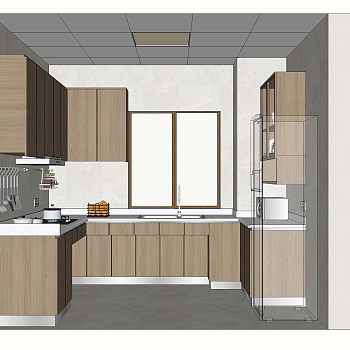 03现代北欧新中式厨房铁艺柠檬水果架微波炉厨房用品组合sketchup草图模型下载