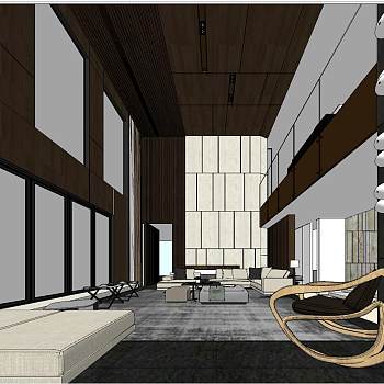 082后现代简约港式新中式客厅sketchup草图模型下载