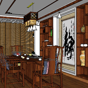 80中式餐厅sketchup草图模型下载
