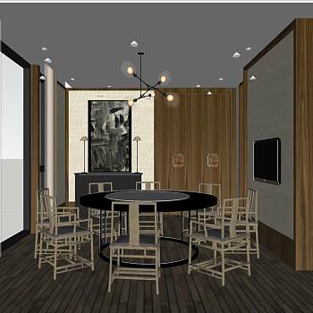 95新中式餐厅sketchup草图模型下载