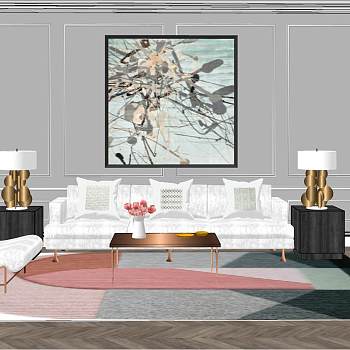 56现代北欧轻奢优雅美式法式客厅sketchup草图模型下载