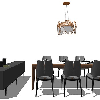 18现代餐厅餐桌椅餐具边柜吊灯电视柜吊灯组合sketchup草图模型下载