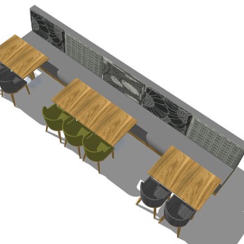 23现代实木单人沙发椅子餐厅卡座实木桌子sketchup草图模型下载