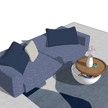 24现代简约双人沙发抱枕半圆形储物茶几sketchup草图模型下载