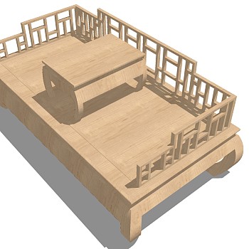 30中式新中式床榻罗汉床古典实木家具沙发sketchup草图模型下载
