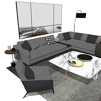 13现代转角沙发单人沙发sketchup草图模型下载