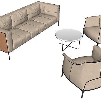 15意大利现代单人沙发椅子多人沙发茶几办公沙发sketchup草图模型下载