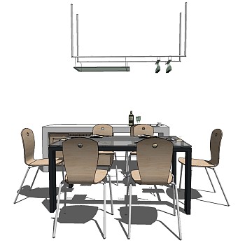 2现代餐桌椅厨房岛台酒架组合sketchup草图模型下载