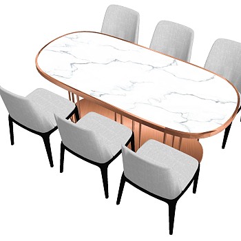1北欧现代轻奢餐桌椅子组合sketchup草图模型下载