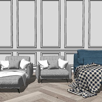 11现代简约休闲沙发床布艺沙发组合躺椅卧榻sketchup草图模型下载