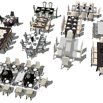 19欧式美式法式北欧现代餐桌椅子组合sketchup草图模型下载