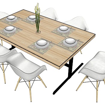 15现代北欧单人沙发椅子实木桌子茶具摆件组合sketchup草图模型下载