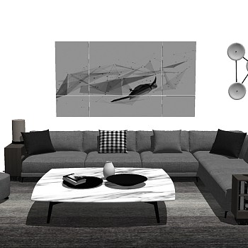 20现代转角沙发茶几单人休闲沙发椅子sketchup草图模型下载