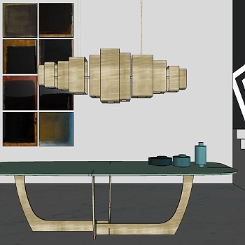 5现代轻奢简约单人椅子桌子餐桌椅吊灯组合sketchup草图模型下载