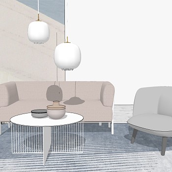 6北欧现代沙发单人沙发椅子吊灯sketchup草图模型下载