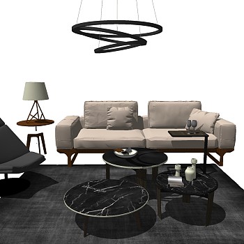 2现代简约北欧单人沙发椅子双人沙发茶几吊灯组合sketchup草图模型下载