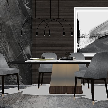 4北欧现代简约单人沙发椅子桌子餐桌椅吊灯组合sketchup草图模型下载