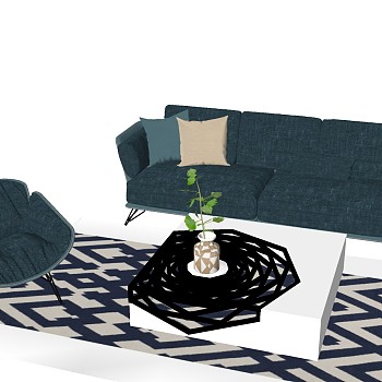5北欧现代简约单人沙发椅子双人沙发金属茶几组合sketchup草图模型下载