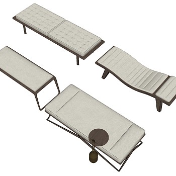 5新中式现代轻奢简欧式矮凳沙发凳床尾凳卧榻贵妃榻sketchup草图模型下载