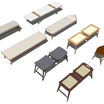 2现代简约新中式沙发凳床尾凳脚踏组合sketchup草图模型下载