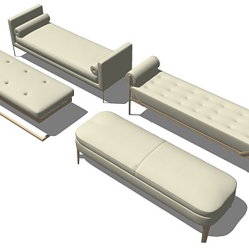 2简欧式现代轻奢床尾凳踏沙发凳sketchup草图模型下载