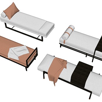 5新中式现代轻奢床尾凳踏沙发凳sketchup草图模型下载